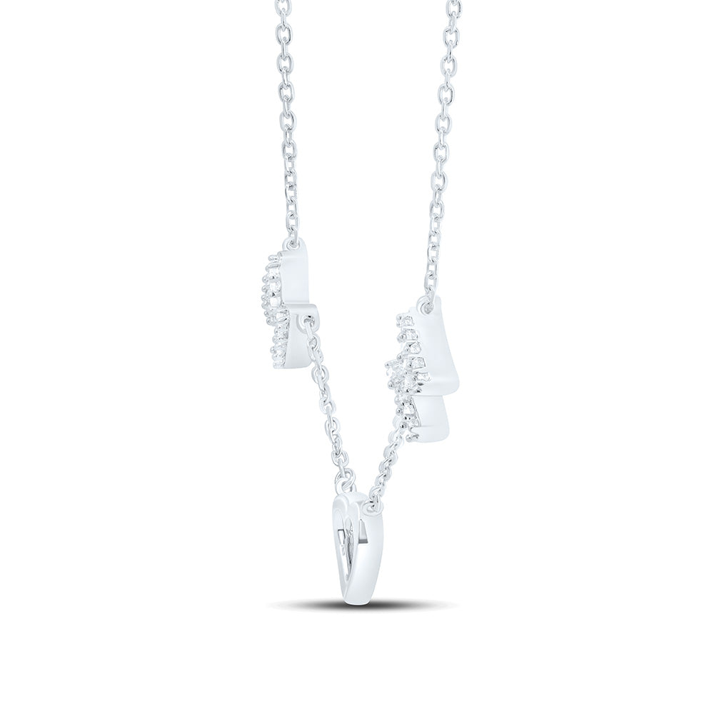 Sterling Silver 1/8Cttw Natural Diamond P2 Gift Heart "Mom" Necklace (18 Inch)