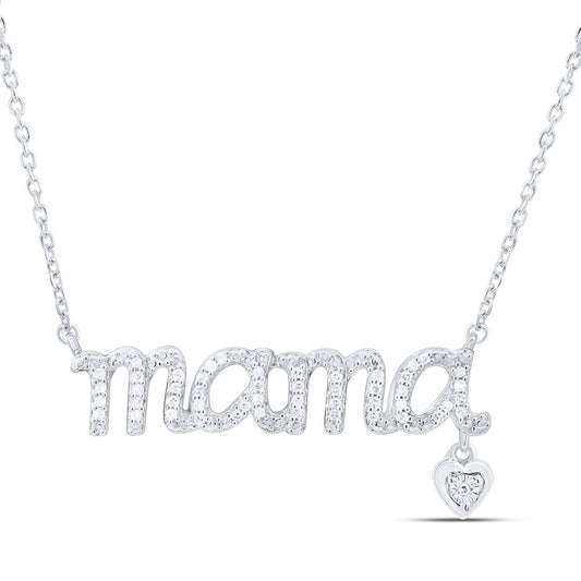 Sterling Silver 1/10 Cttw Natural Diamond Heart "Mama" Necklace (18 Inch)