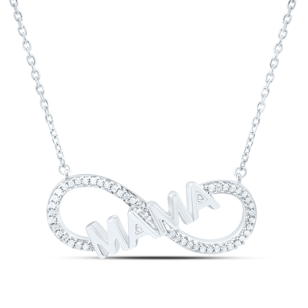 Sterling Silver 1/10Cttw Natural Diamond P2 Gift Infinity "Mama" Necklace (18 Inch)