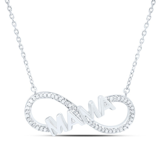 Sterling Silver 1/10Cttw Natural Diamond P2 Gift Infinity "Mama" Necklace (18 Inch)