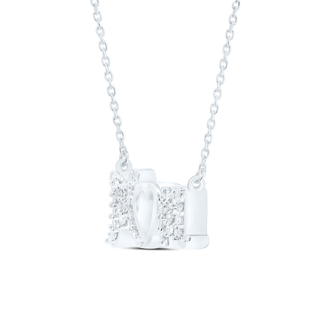 Sterling Silver 1/10Cttw Natural Diamond P2 Gift Heart "Mom" Necklace (18 Inch)