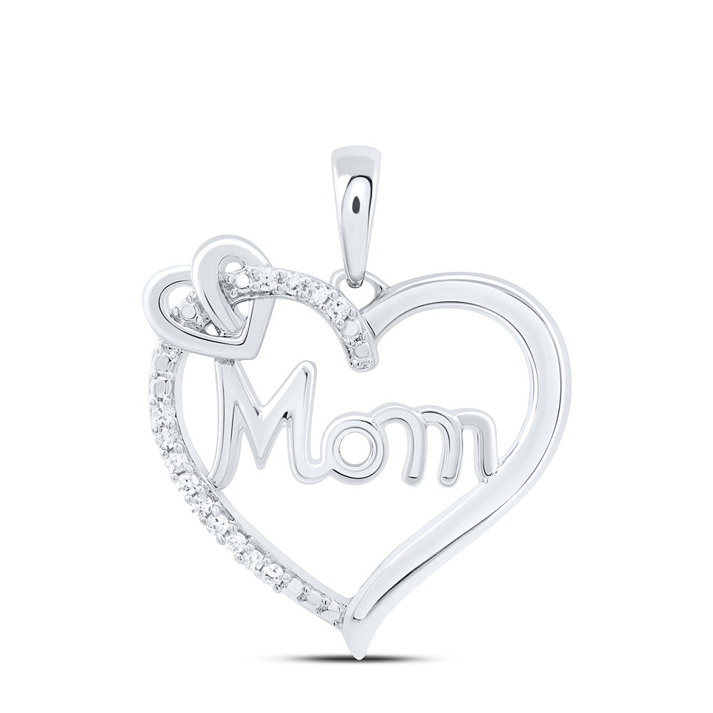 Sterling Silver 1/20Cttw Natural Diamond P2 Gift Heart "Mom" Pendant
