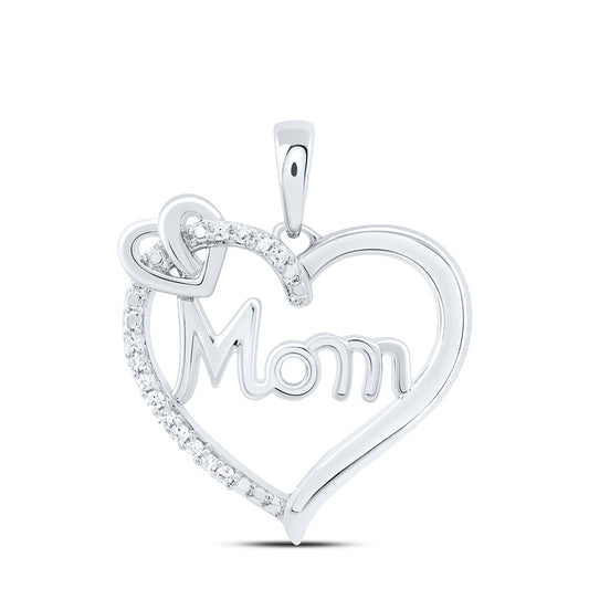Sterling Silver 1/20Cttw Natural Diamond P2 Gift Heart "Mom" Pendant