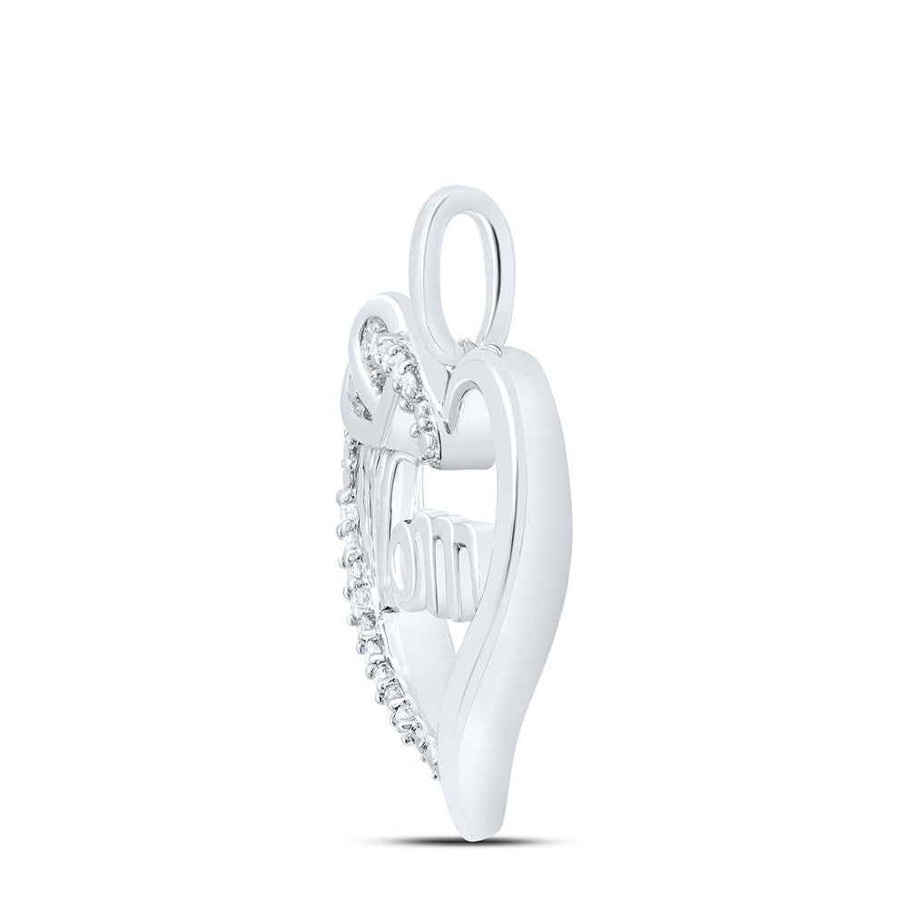 Sterling Silver 1/20Cttw Natural Diamond P2 Gift Heart "Mom" Pendant