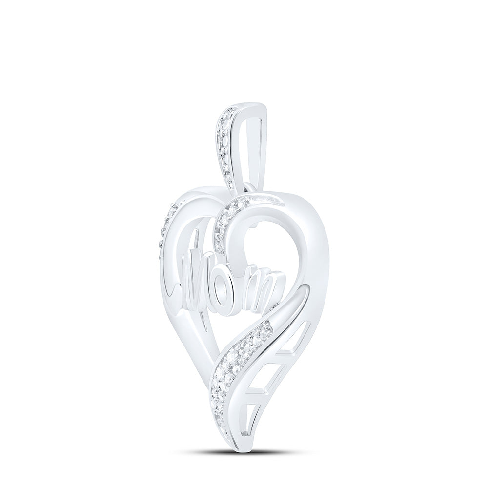 Sterling Silver 1/20Ctw Natural Diamond P2 Gift Heart "Mom" Pendant