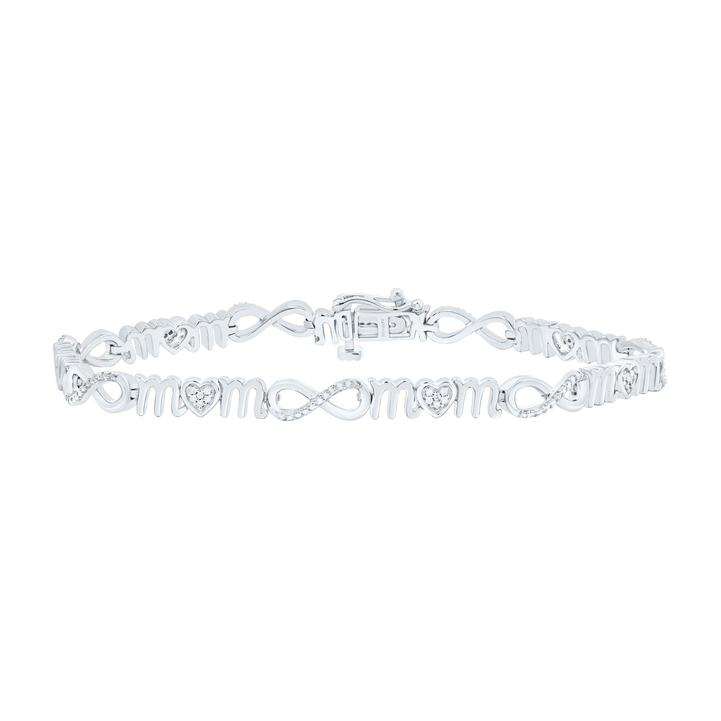 Sterling Silver 1/10Ctw Natural Diamond P2 Gift Infinity Heart "Mom" Bracelet (7Inch)