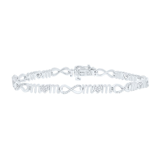 Sterling Silver 1/10Ctw Natural Diamond P2 Gift Infinity Heart "Mom" Bracelet (7Inch)