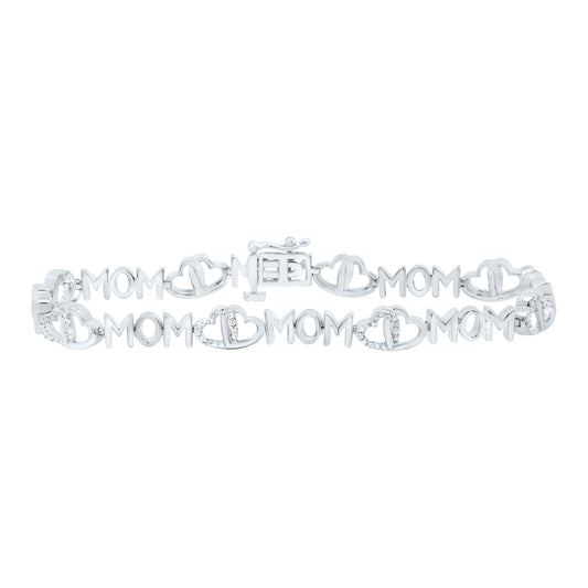 Sterling Silver 1/6Cttw Natural Diamond P2 Gift Heart "Mom" Bracelet (7Inch)