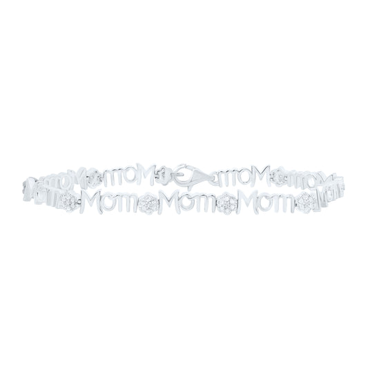 Sterling Silver 1/20Cttw Natural Diamond P2 Gift Flower "Mom" Bracelet (7Inch)