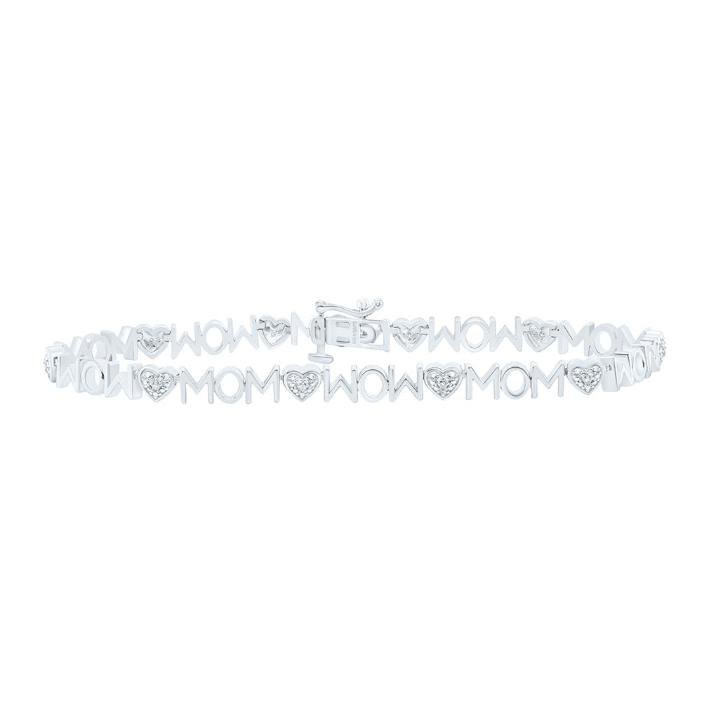 Sterling Silver 1/20Cttw Natural Diamond P2 Gift Heart "Mom" Bracelet (7Inch)
