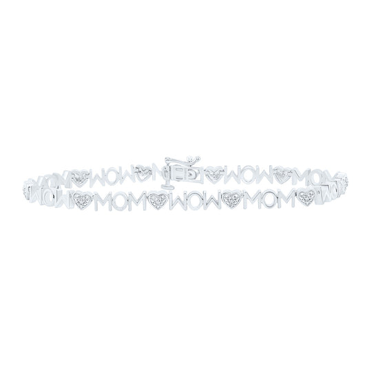 Sterling Silver 1/20Cttw Natural Diamond P2 Gift Heart "Mom" Bracelet (7Inch)