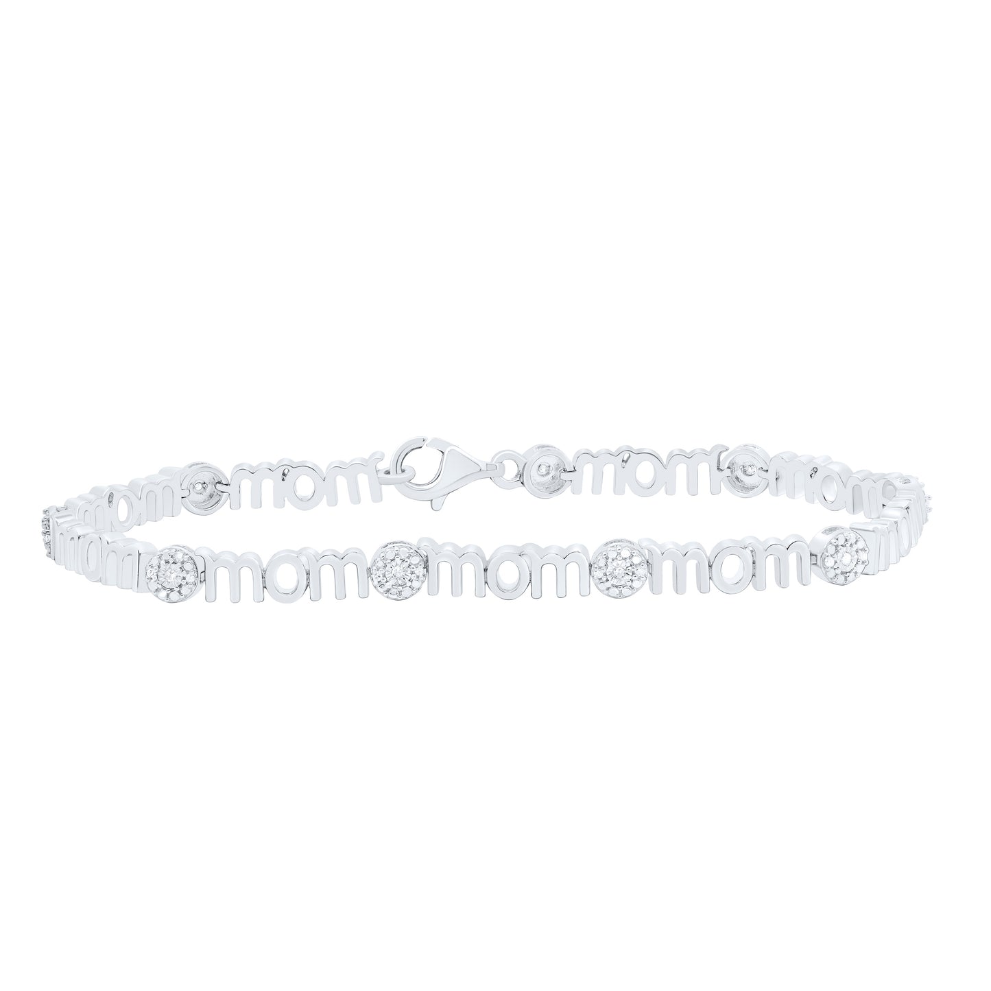 Sterling Silver 1/10Cttw Natural Diamond P2 Gift "Mom" Bracelet (7Inch)