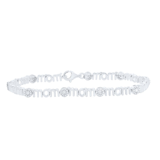 Sterling Silver 1/10Cttw Natural Diamond P2 Gift "Mom" Bracelet (7Inch)