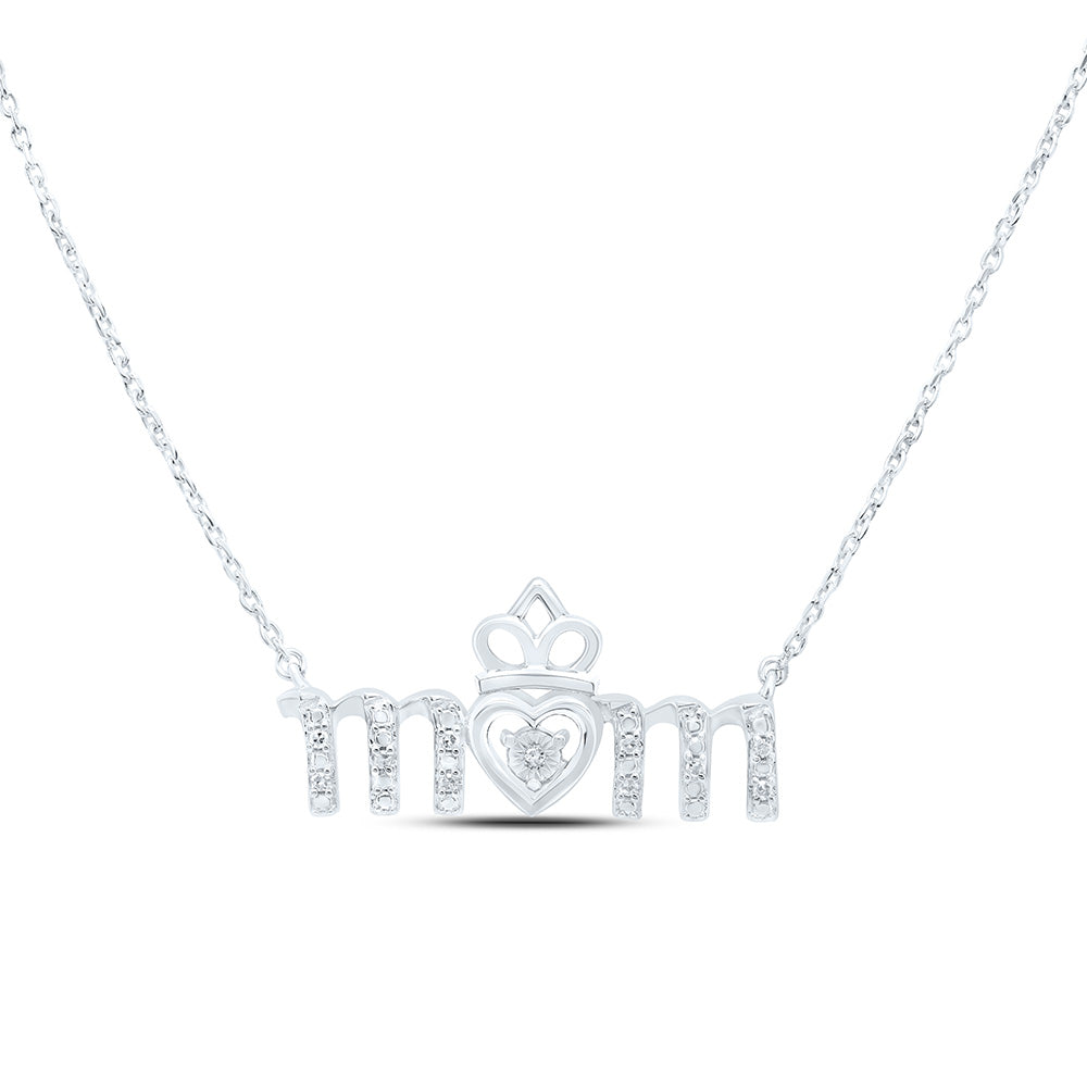 Sterling Silver 1/20Cttw Natural Diamond P2 Gift Heart "Mom"Necklace (18 Inch)