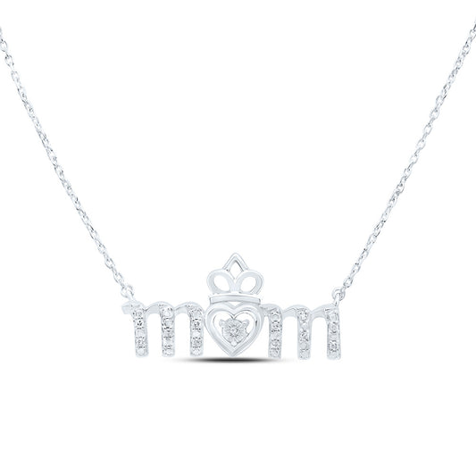 Sterling Silver 1/20Cttw Natural Diamond P2 Gift Heart "Mom"Necklace (18 Inch)