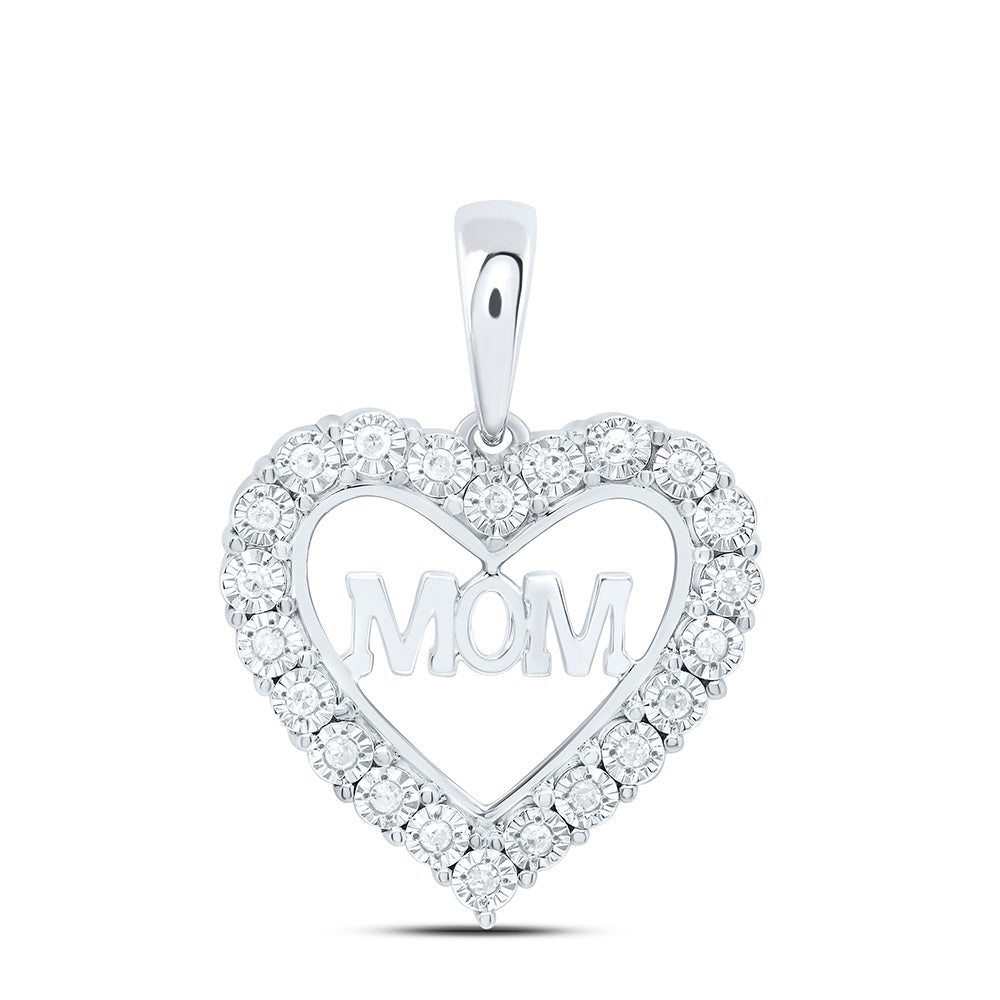 Sterling Silver 1/10Cttw Natural Diamond Gift "Mom" Heart Fanuk Pendant