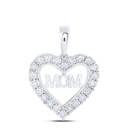 Sterling Silver 1/10Cttw Natural Diamond Gift "Mom" Heart Fanuk Pendant