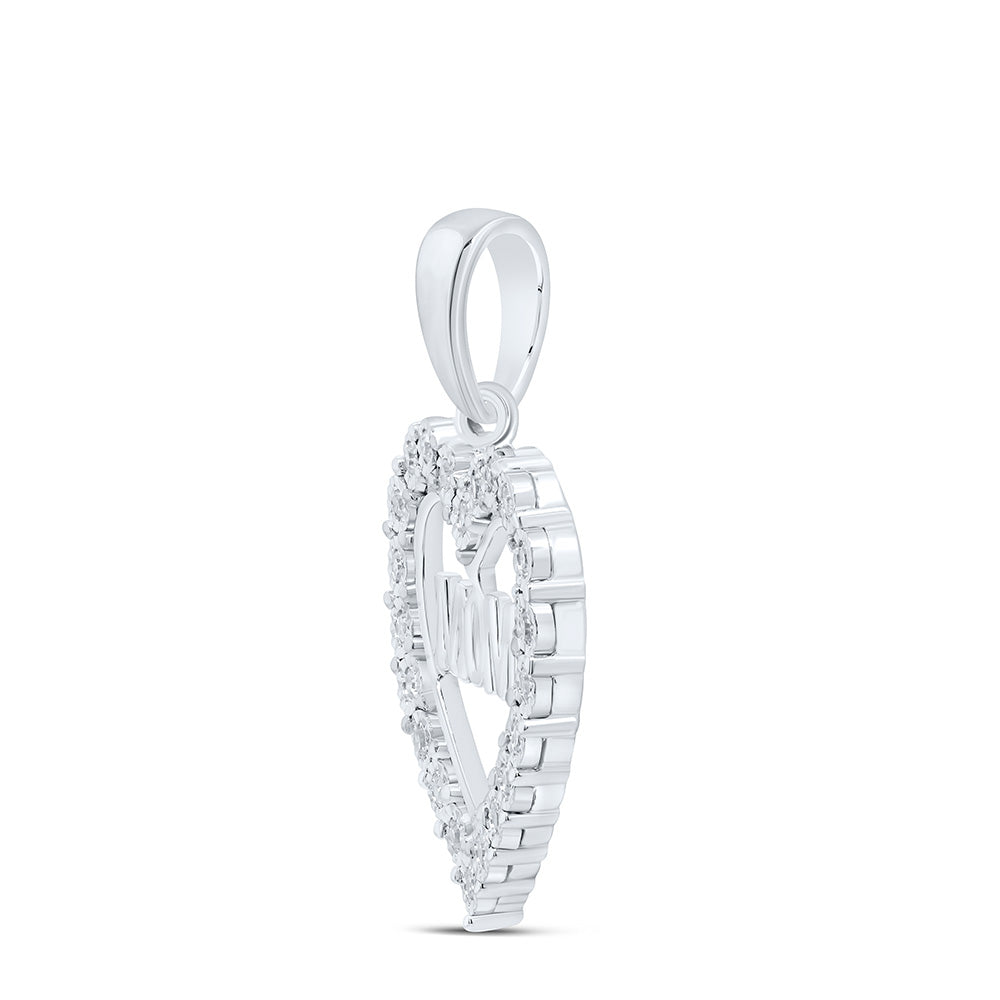 Sterling Silver 1/10Cttw Natural Diamond Gift "Mom" Heart Fanuk Pendant