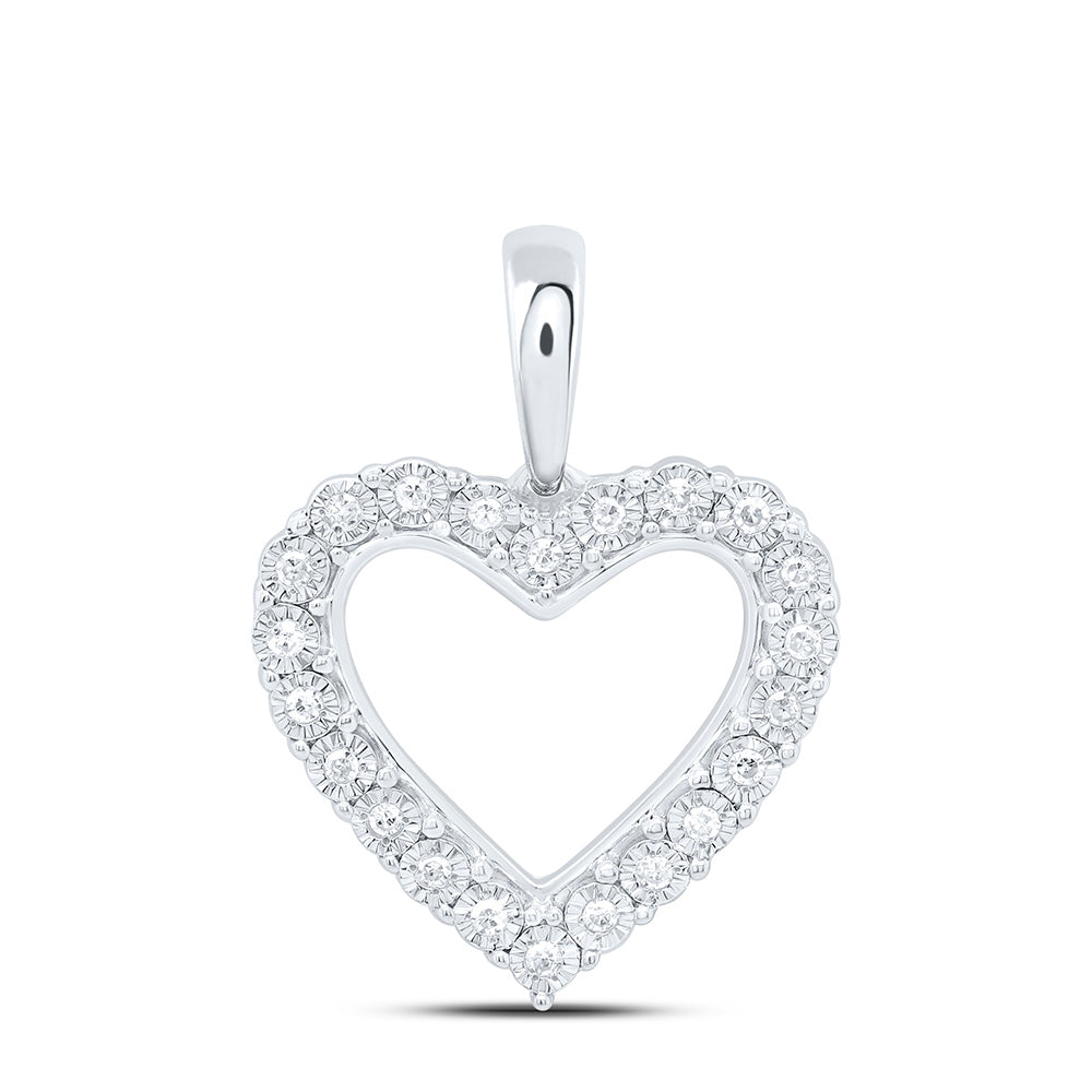 Sterling Silver 1/10 Cttw Natural Diamond Heart Fanuk Pendant