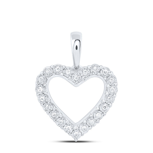 Sterling Silver 1/10 Cttw Natural Diamond Heart Fanuk Pendant