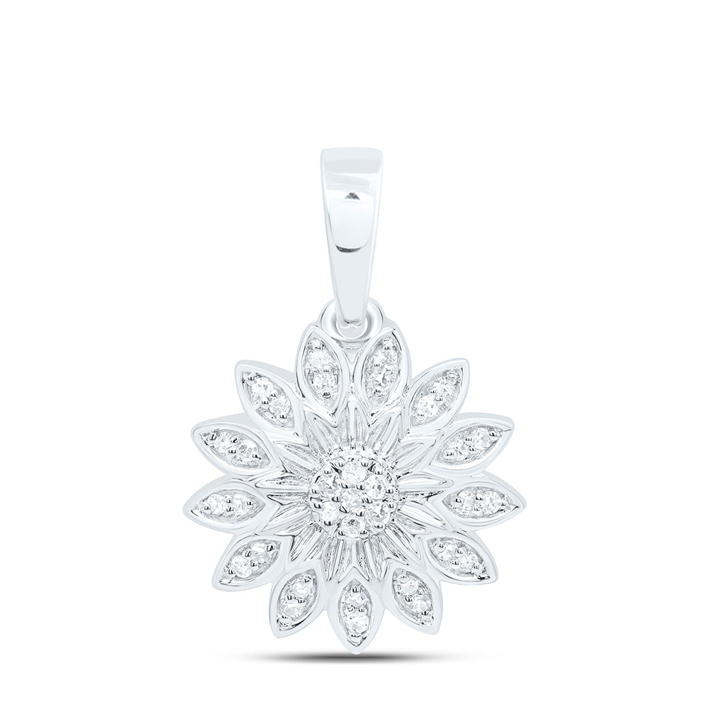 10K Yellow Or White Gold 1/10Cttw Natural Diamond Gift Flower Pendant