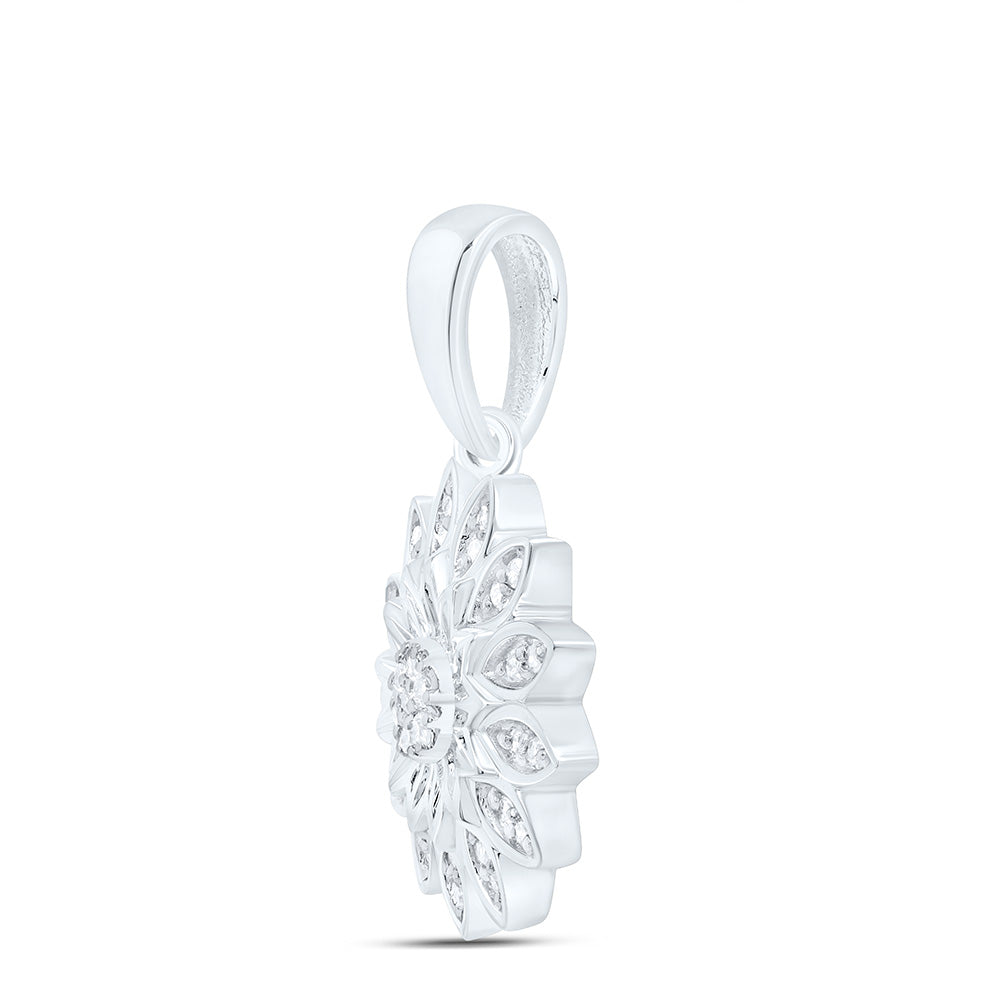 10K Yellow Or White Gold 1/10Cttw Natural Diamond Gift Flower Pendant