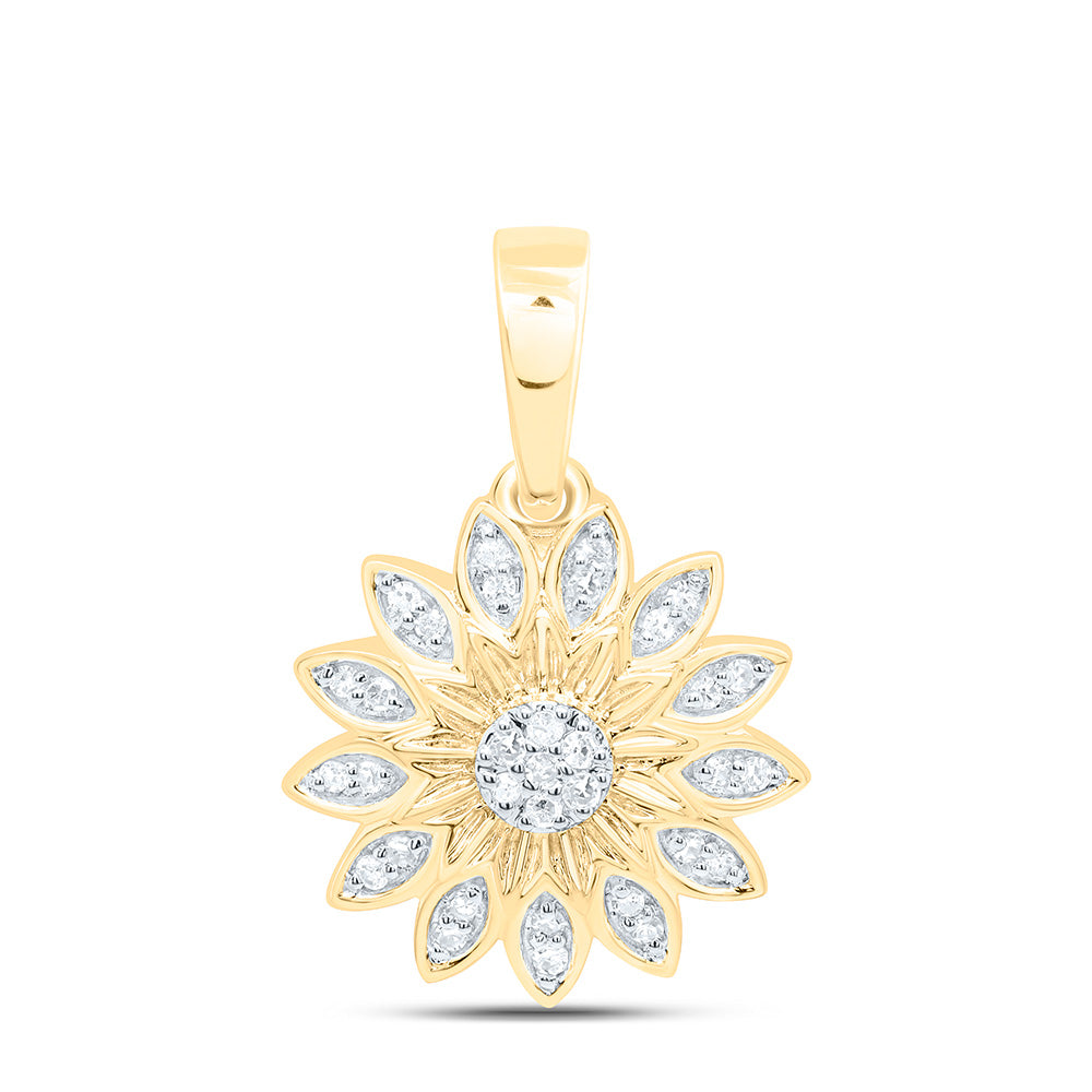 10K Yellow Or White Gold 1/10Cttw Natural Diamond Gift Flower Pendant