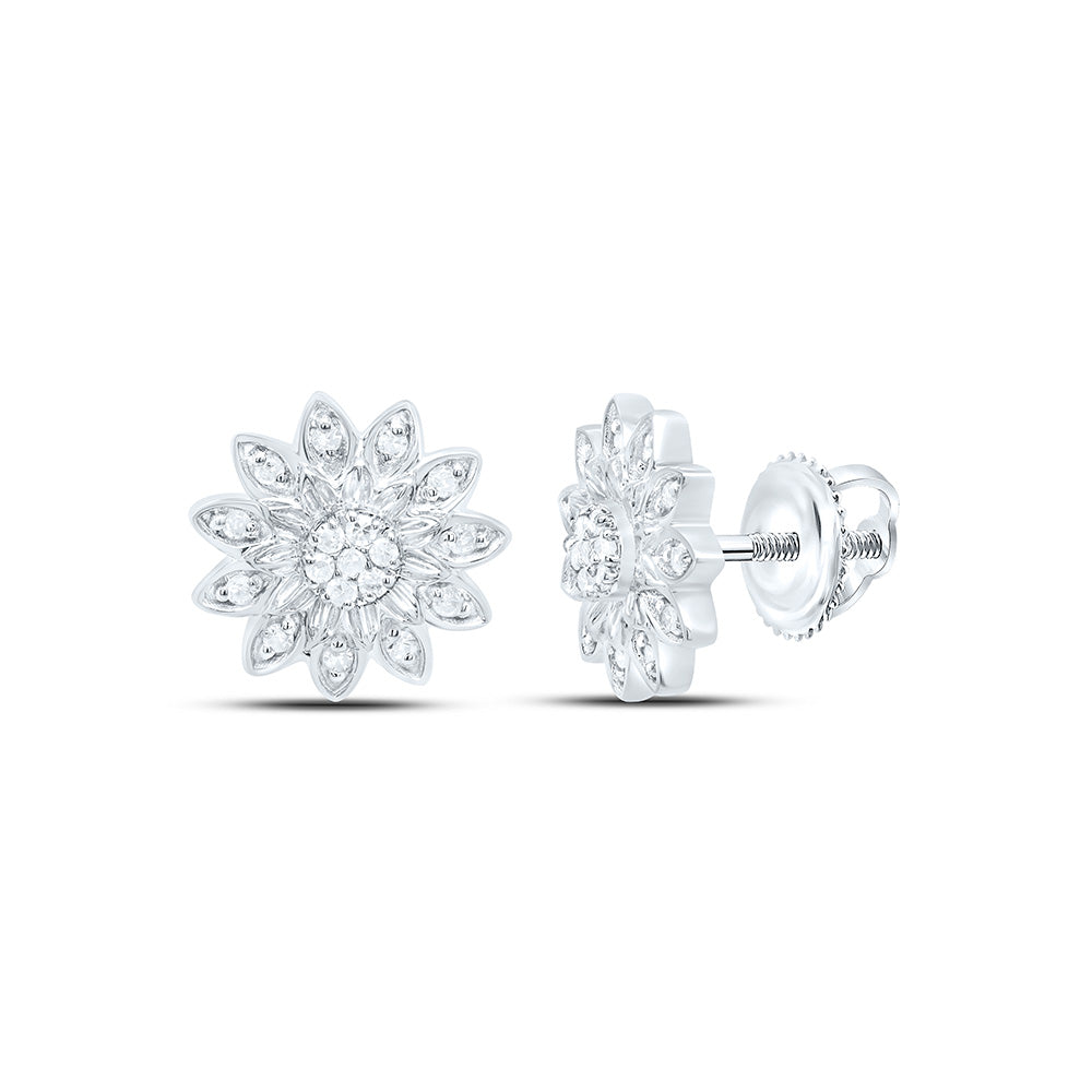 10K White Or Yellow Gold 1/10Cttw Natural Diamond Gift Flower Earring