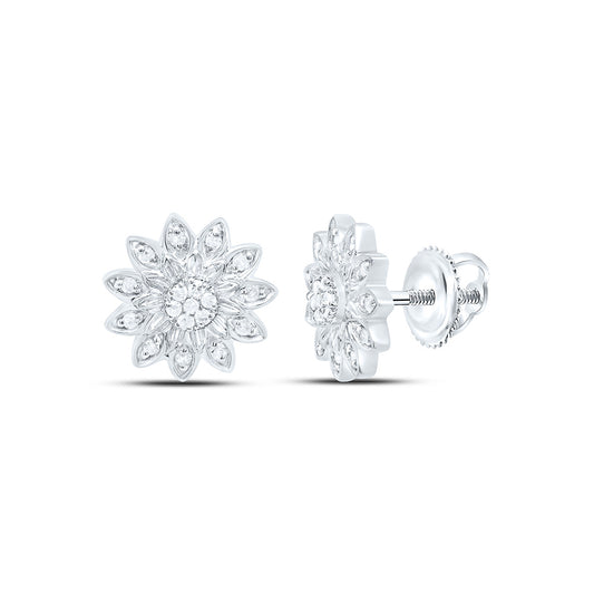 10K White Or Yellow Gold 1/10Cttw Natural Diamond Gift Flower Earring