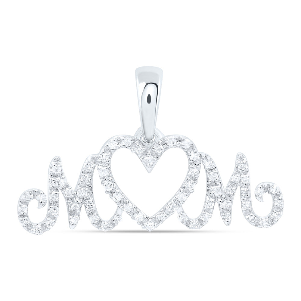10K Yellow Or White Gold 1/5Cttw Natural Diamond Gift "Mom" Heart Pendant