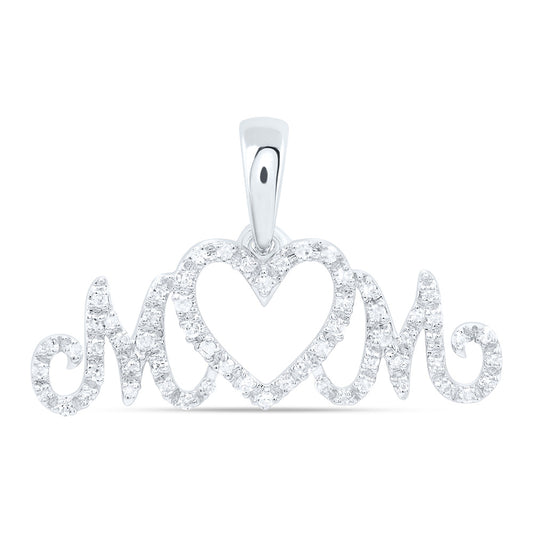 10K Yellow Or White Gold 1/5Cttw Natural Diamond Gift "Mom" Heart Pendant