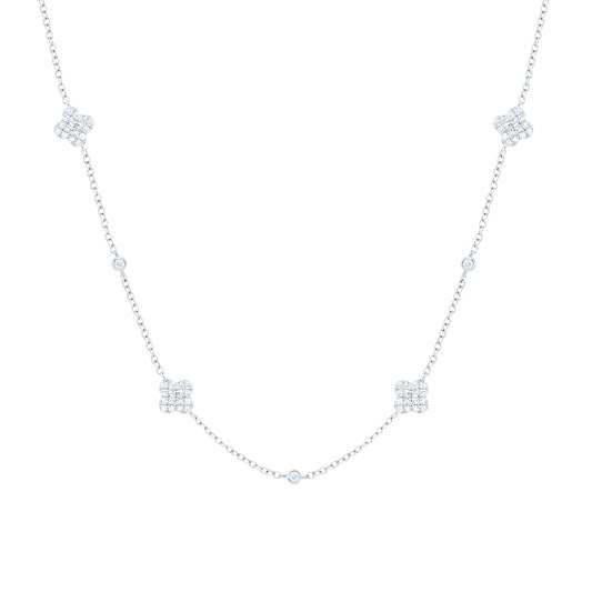 14K White Gold 1/3Cttw Natural Diamond Fashion Clover Necklace (18 Inch)
