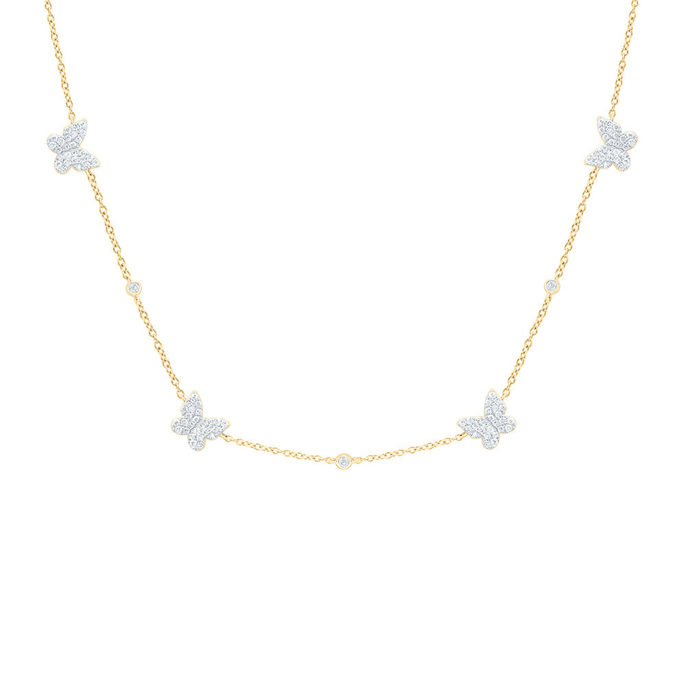 14K Yellow Or White Gold 1/2Cttw Natural Diamond Cn Fashion Butterfly Necklace (18 Inch)