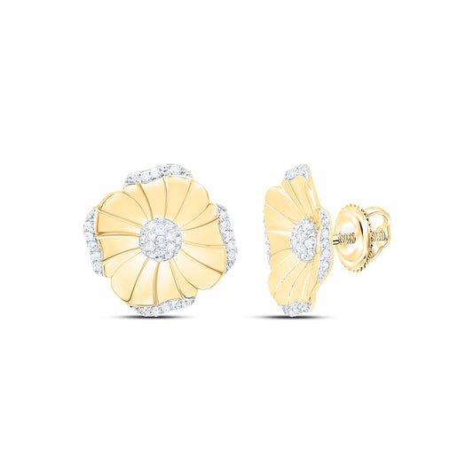 14K Yellow Gold 1/4Cttw Natural Diamond Fashion Flower Earring