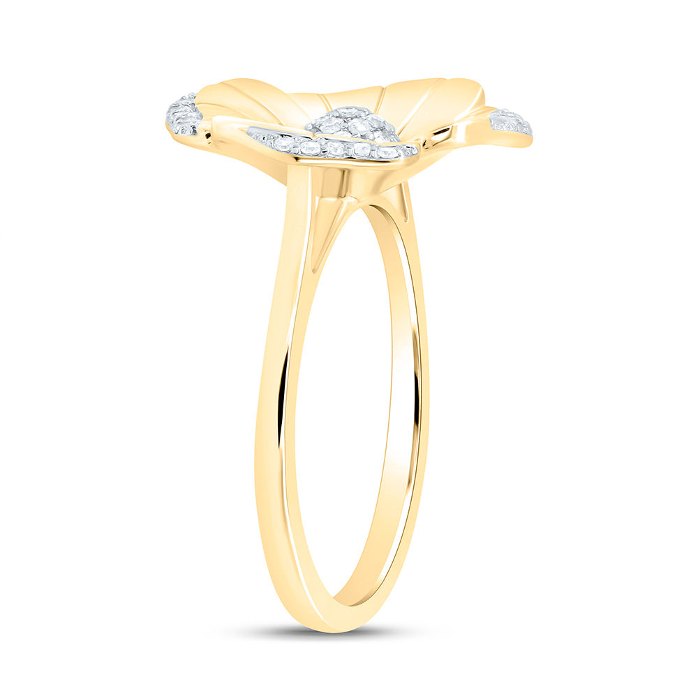 14K Yellow Gold 1/5Cttw Natural Diamond Fashion Flower Ring