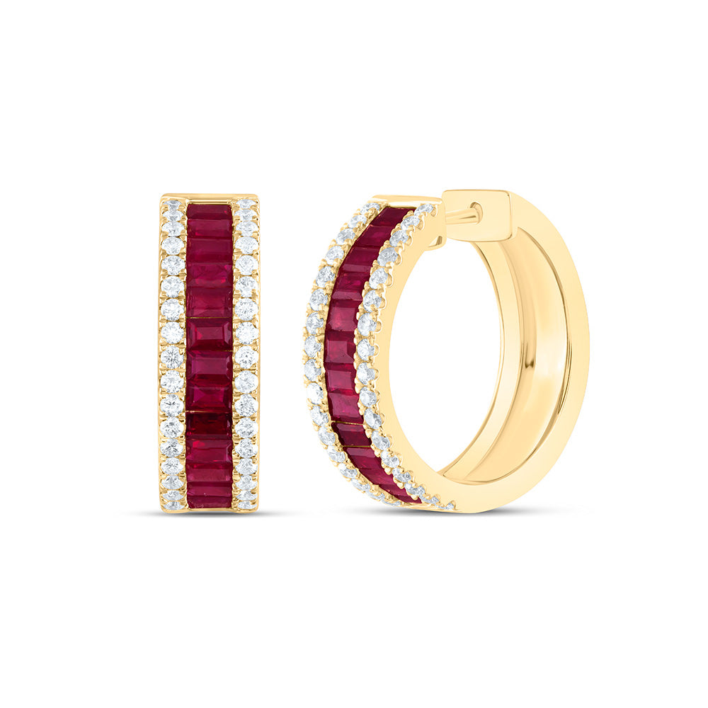 14K Yellow Or White Gold  3/4Cttw Natural Diamond Ana M Baguette Natural Gem Hoop Earring