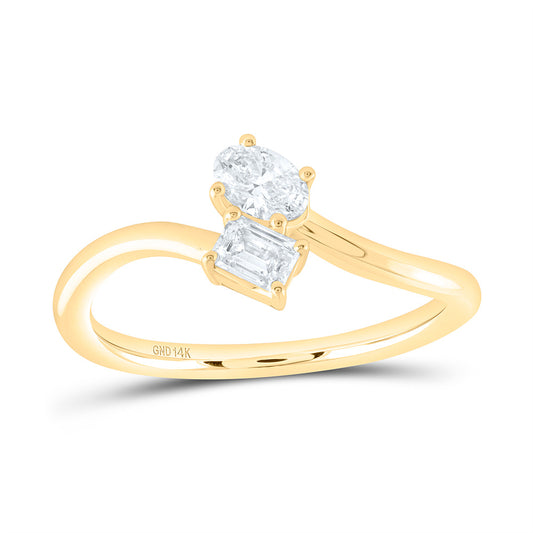 14K Yellow Or White Gold 1/4Cttw Natural Diamond I1-Ij Fashion Emerald Oval Ring