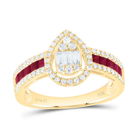 14K Yellow Or Rose Gold 1/2Cttw Natural Diamond Ana M 5/8Ctw Princess Natural Gem Pear Ring