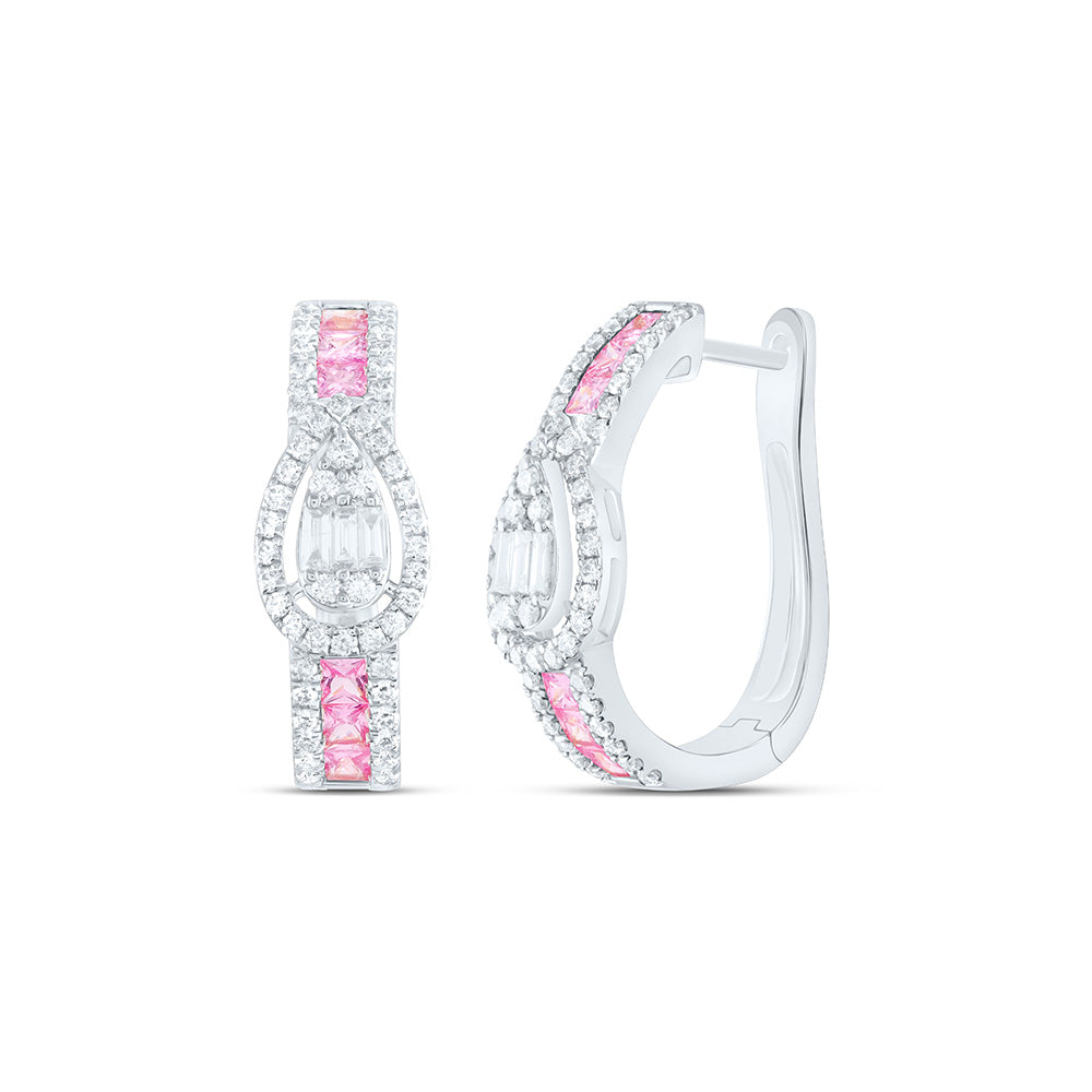 14K White Gold 1/2Cttw Natural Diamond Ana M 3/4Ctw Princess Pink Sapphire Natural Gem Pear Earring
