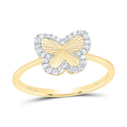 14K Yellow Gold 1/5Cttw Natural Diamond Fashion Butterfly Ring