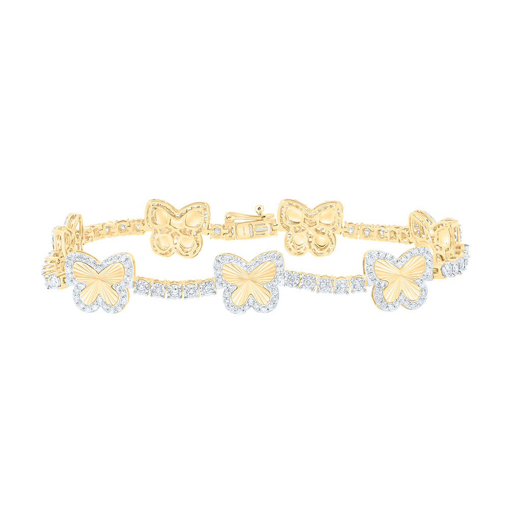 10K Or 14K Yellow Gold 1 7/8Cttw Natural Diamond Fashion Butterfly Bracelet (7 Inch)
