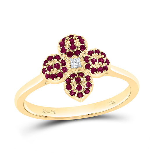 14K Yellow Or White Gold 0.015Cttw Natural Diamond Round Gem Flower Ring