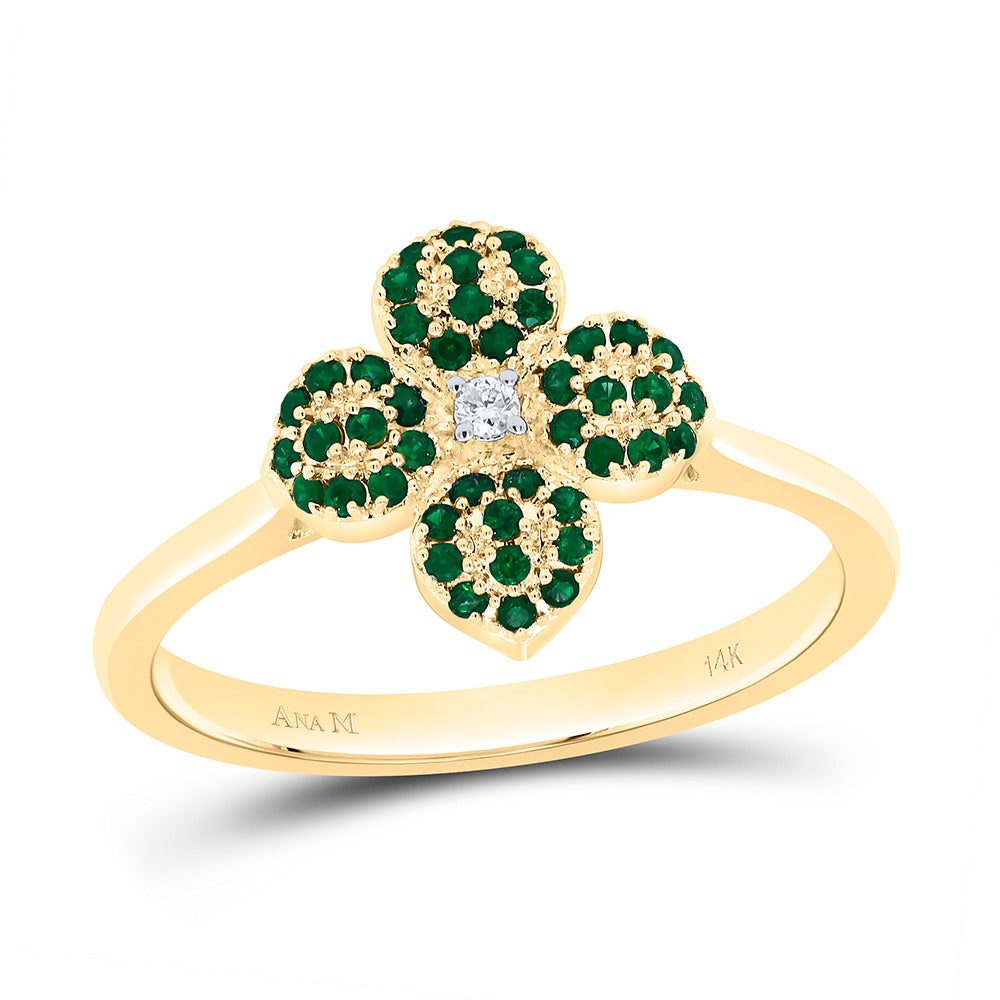 14K Yellow Or White Gold 0.015Cttw Natural Diamond Round Gem Flower Ring