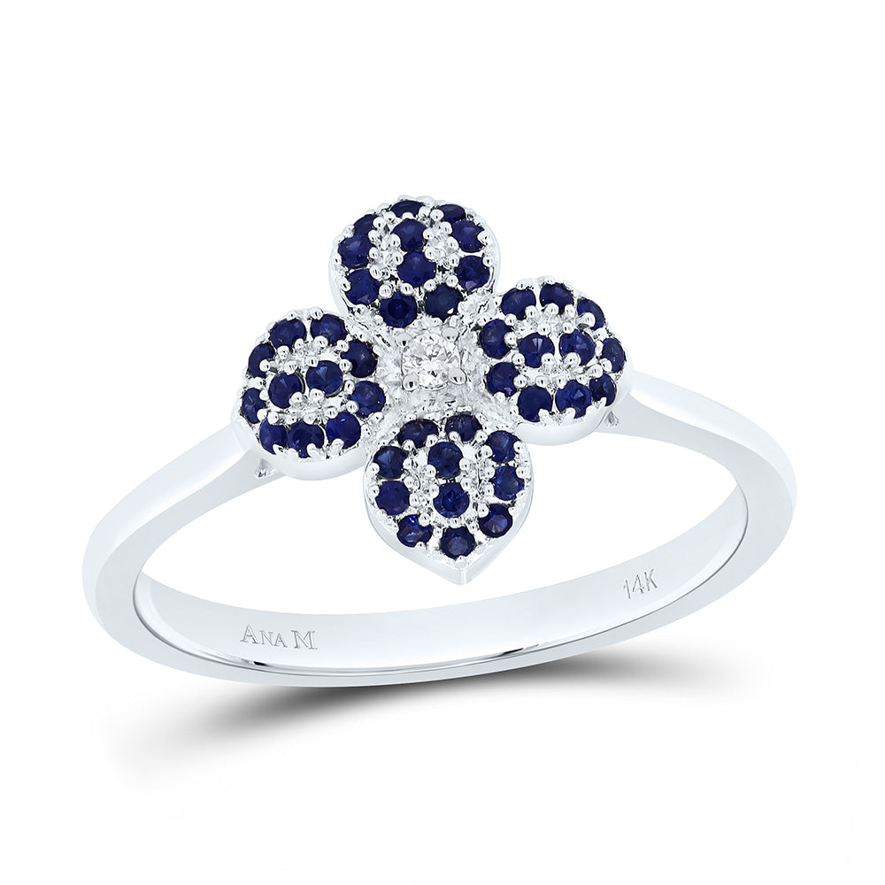 14K Yellow Or White Gold 0.015Cttw Natural Diamond Round Gem Flower Ring