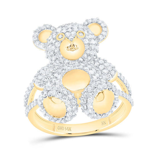 14K Yellow Gold 1 1/2Cttw Natural Diamond Nk Teddy Bear Fashion Ring