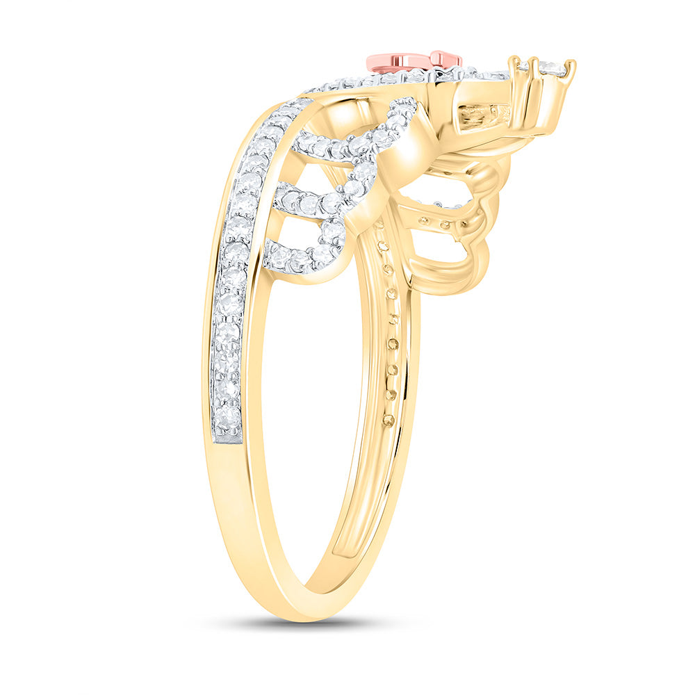 10K Yellow/Rose Gold 1/3Cttw Natural Diamond Gift "15" Heart Crown Ring