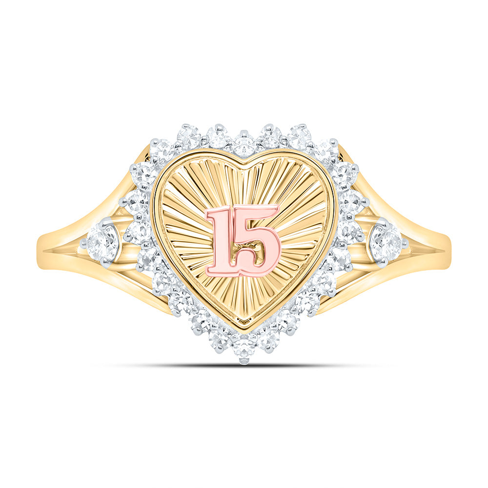 10K Or 14K Yellow Gold Or  Yellow/Rose Gold 1/5Cttw Natural Diamond Gift "15" Heart Ring