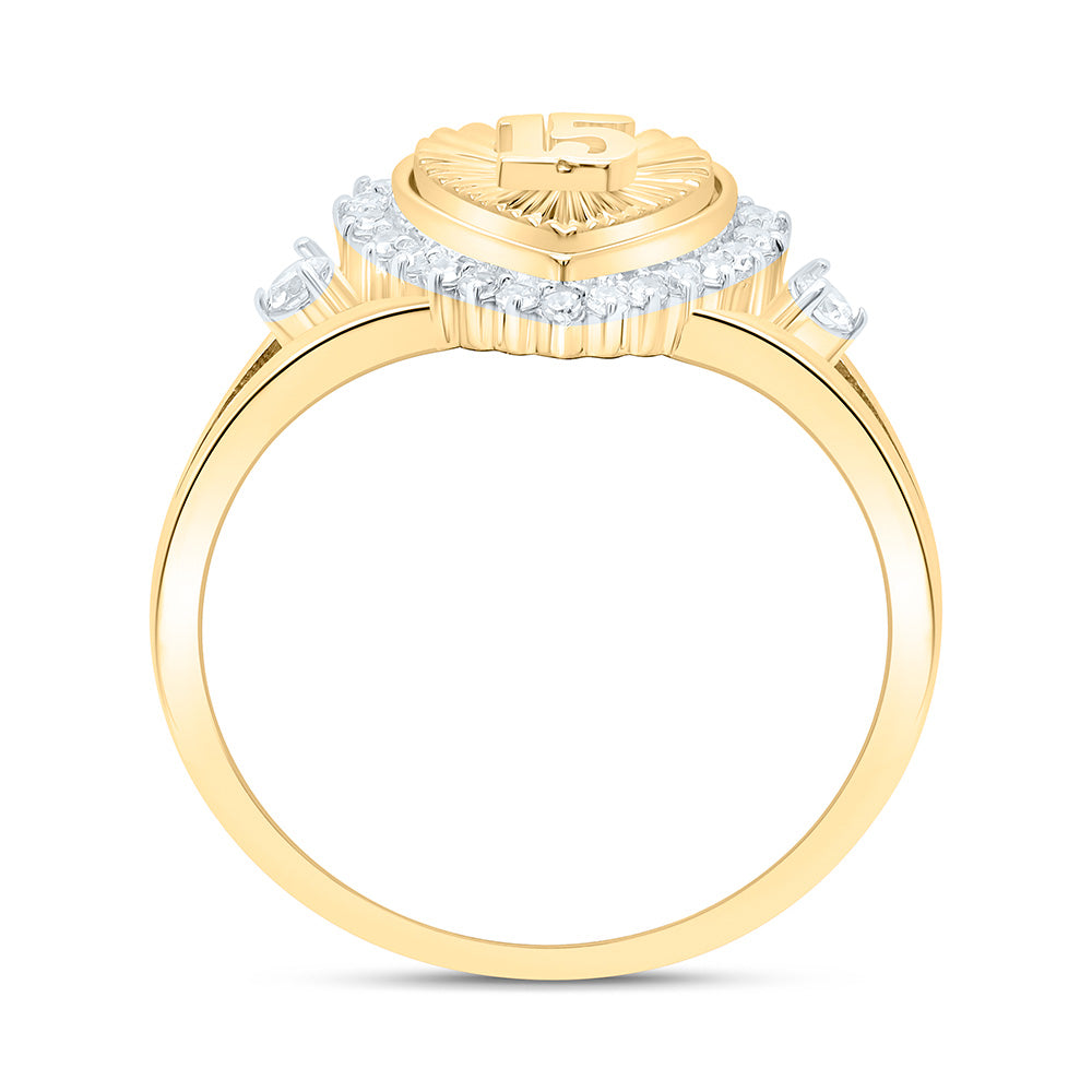 10K Or 14K Yellow Gold Or  Yellow/Rose Gold 1/5Cttw Natural Diamond Gift "15" Heart Ring