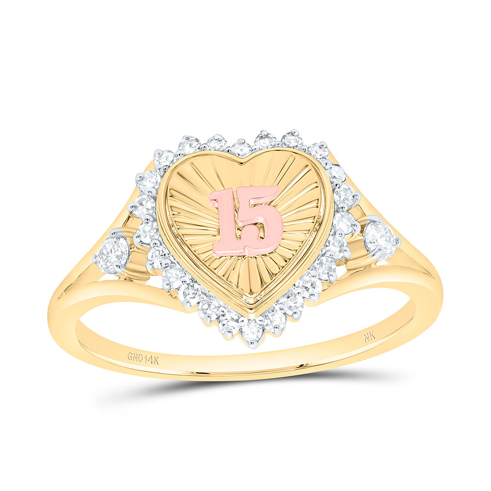 10K Or 14K Yellow Gold Or  Yellow/Rose Gold 1/5Cttw Natural Diamond Gift "15" Heart Ring