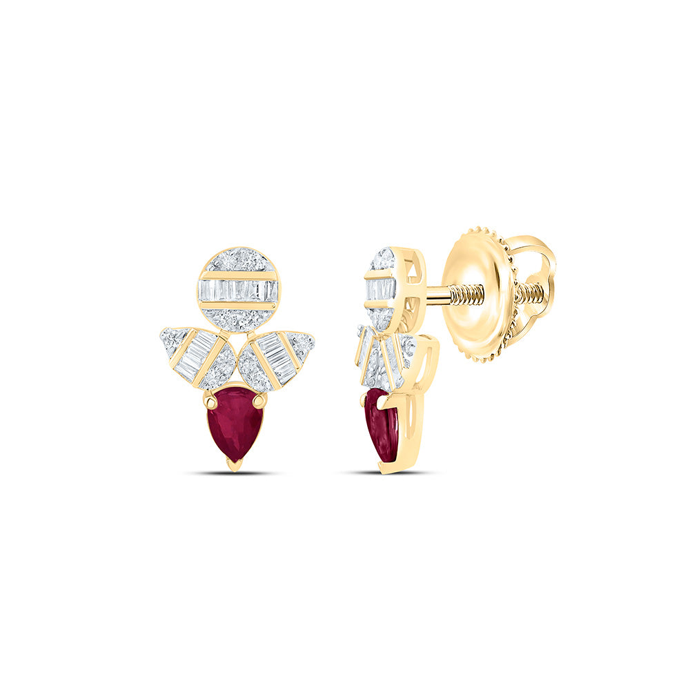 14K Yellow Or White Or Rose Gold 1/5Cttw Natural Diamond Pear Gem Earring